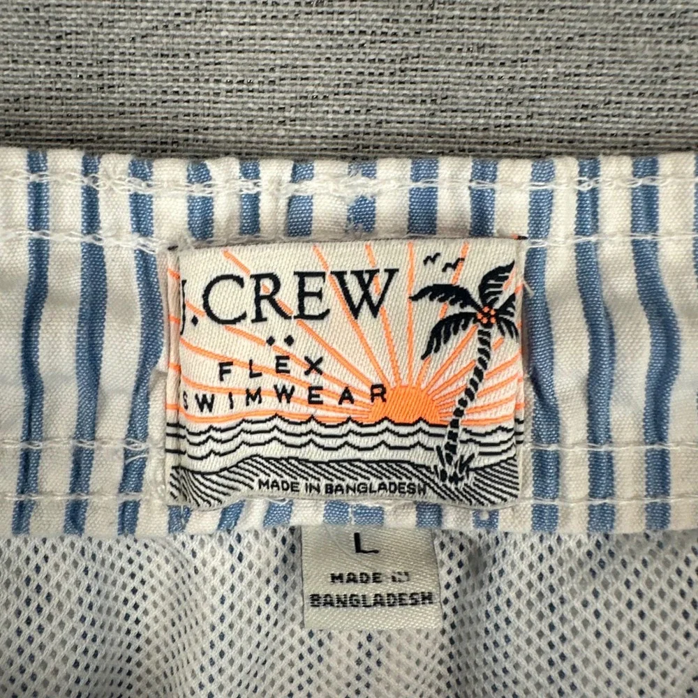 J.Crew Flex Swimwear Shorts Mens Large Blue White Seersucker Striped Swim Trunks